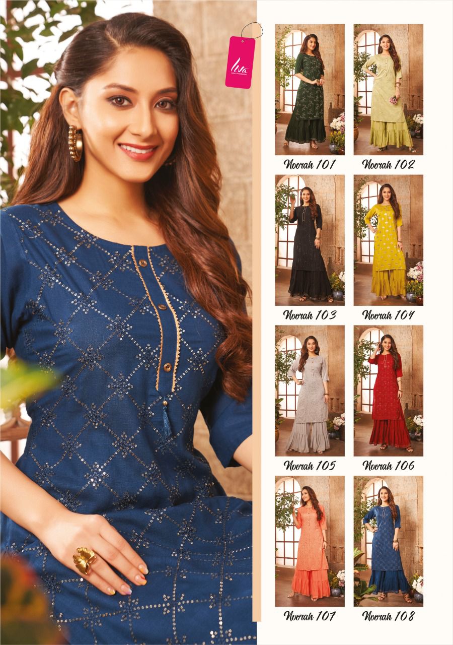 Wanna Noorah Fancy Festive Wear Rayon Latest Kurti With Sharara Collection